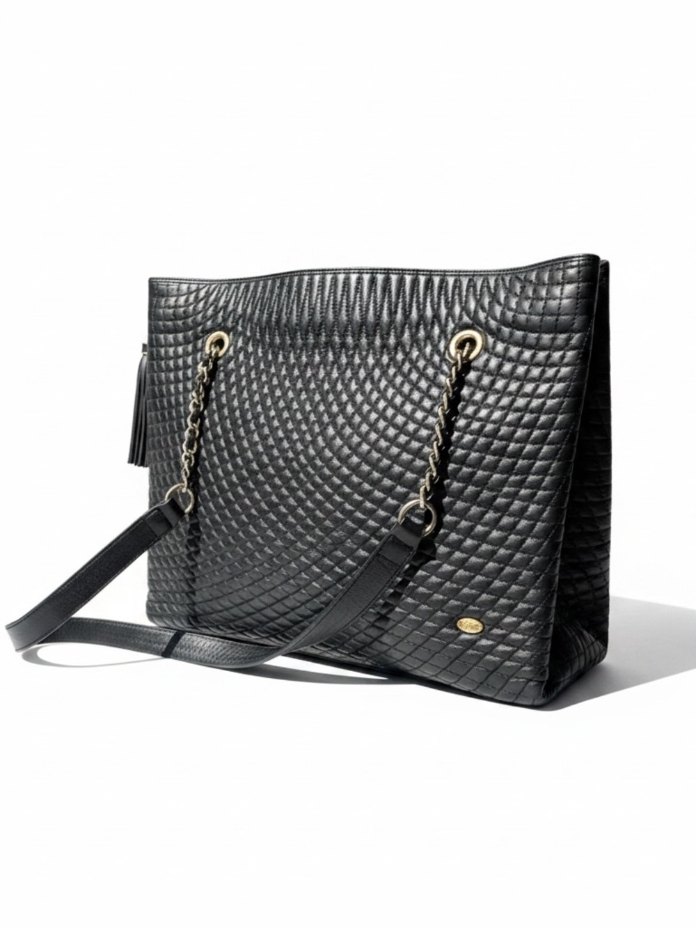 BALLY Black Quilted Lambskin Tote Gold Chain Shoulder Bag